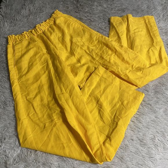 Ann Taylor Lagenlook Paperbag Waist Pants Womens Small Yellow Linen Minimalist - Picture 1 of 9
